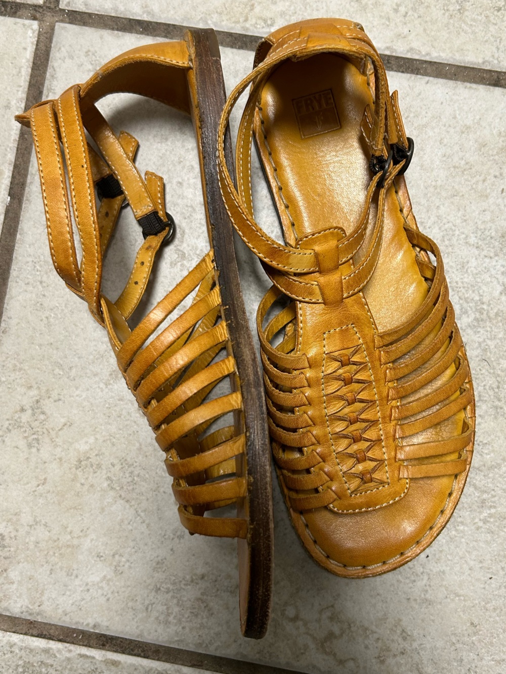 Frye Tan Leather Woven Fisherman Sandals - Picture 3 of 5